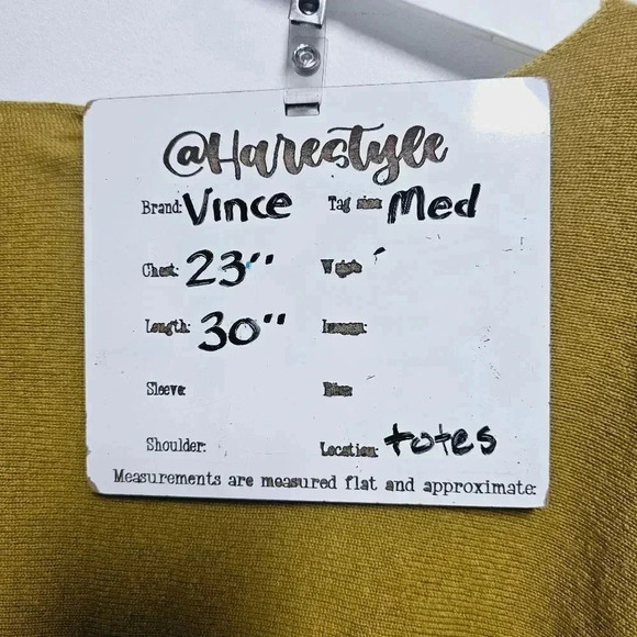 VINCE chartreuse mustard cashmere scoop neck sweater med - Picture 11 of 12
